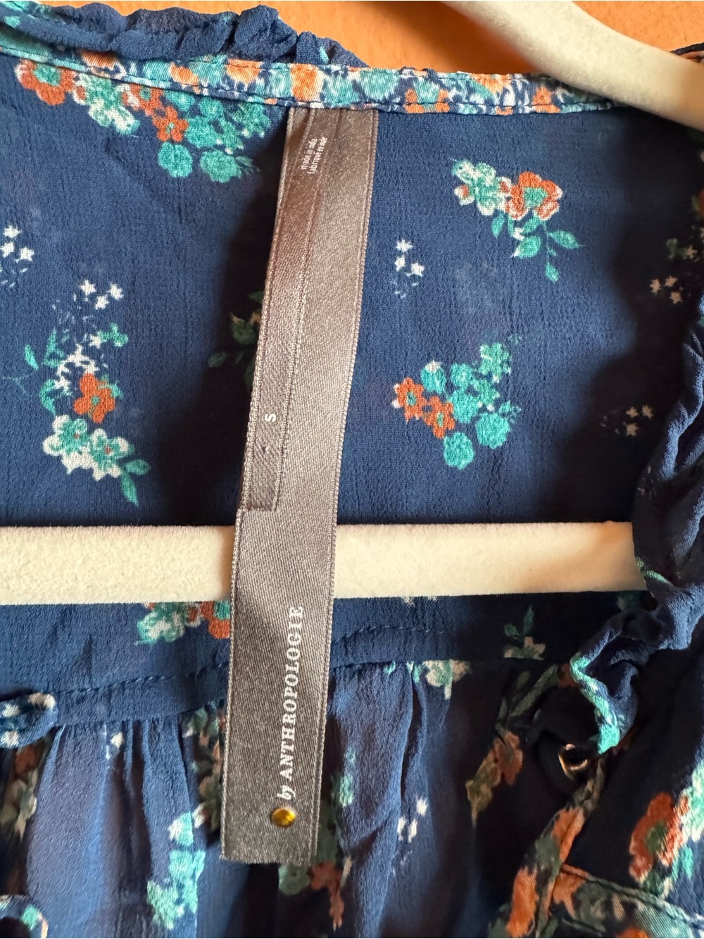 By Anthropologie Sheer Babydoll Floral Blouse Blue Size Small - Picture 4 of 10
